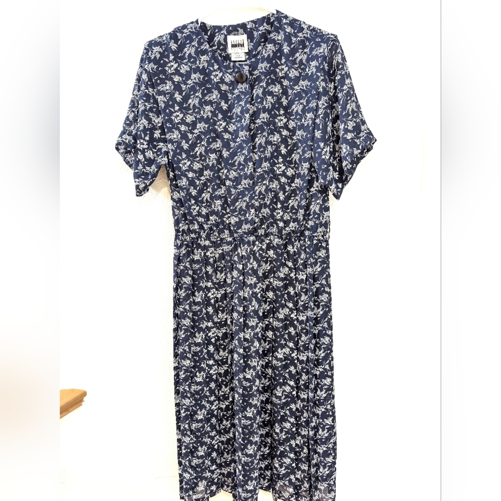 Leslie Fay Dress 12 Petite Floral Pleated‎ Vintage Ricky Shoulder Pads